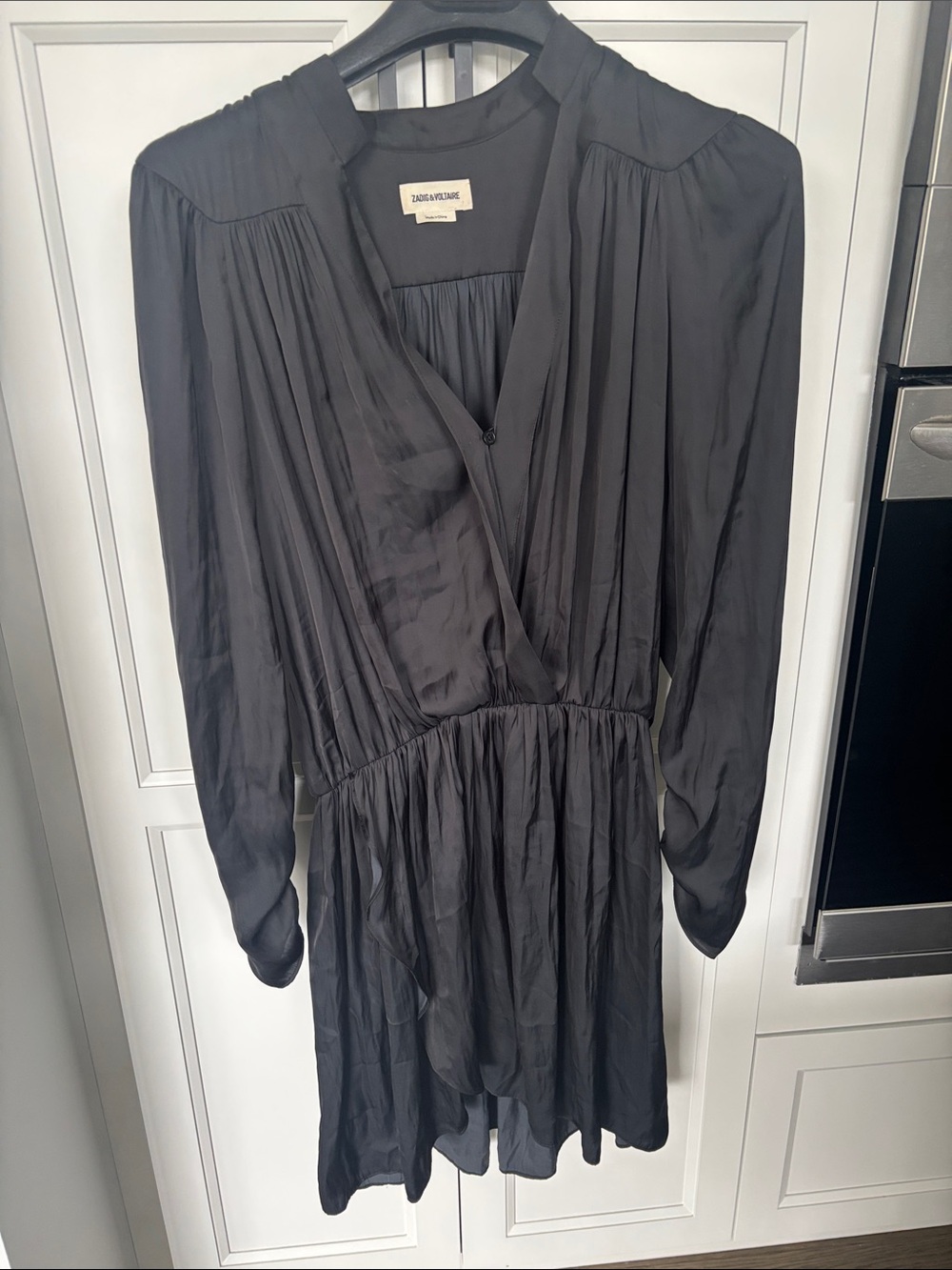 Zadig & Voltaire Black Long-Sleeve V-Neck Pleated Mini Dress